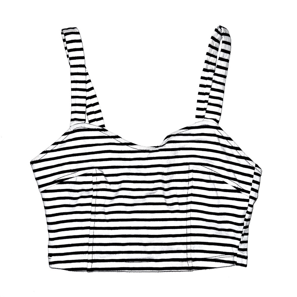 Striped black & white crop top zip up bustier - Forever 21 size Medium